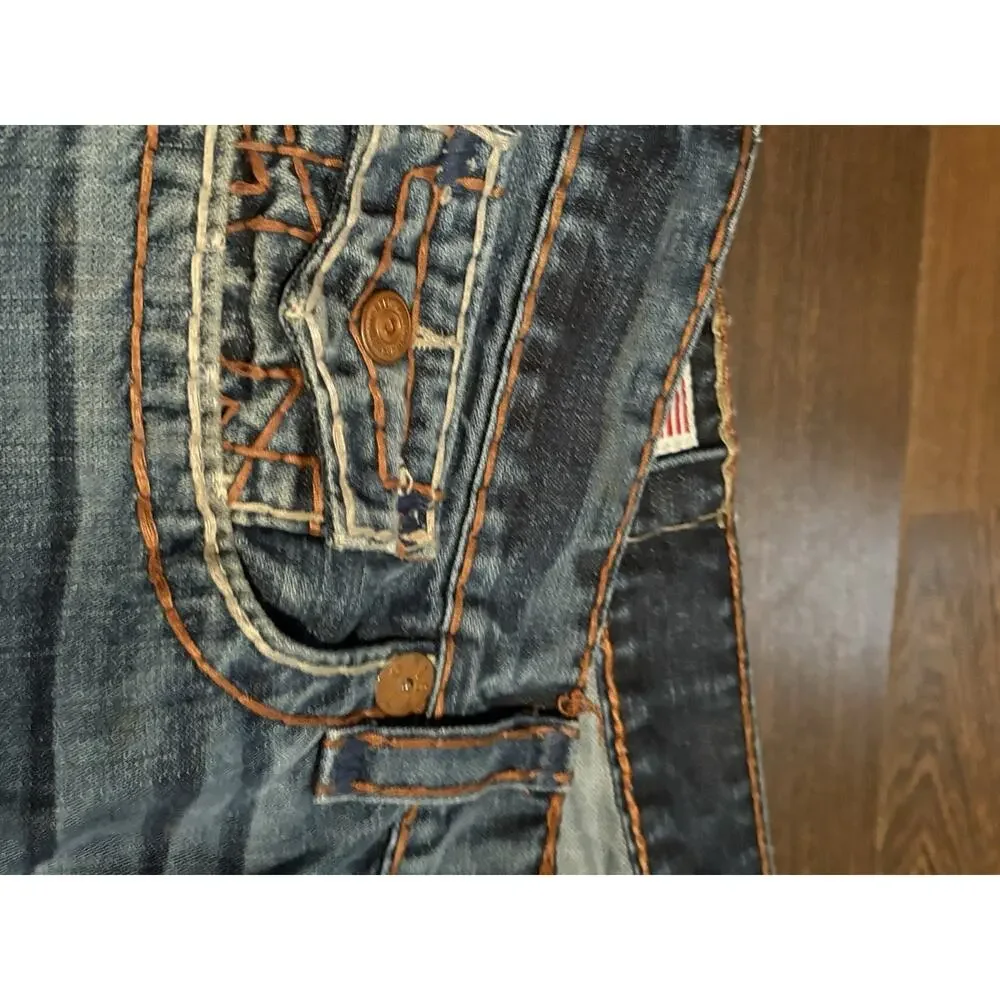 TRUE RELIGION Mens - Ricky Blue Brown Super T Jeans in TXD DK Hideout 40x31